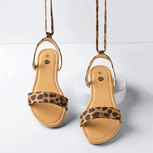 Open Toe Tie Up Ankle Wrap Flat Sandals for Women - Picture 6 of 7